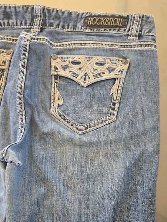 Rock & Roll Denim Light Blue Boot Cut Jeans with Embroidered Pockets - Picture 1 of 16